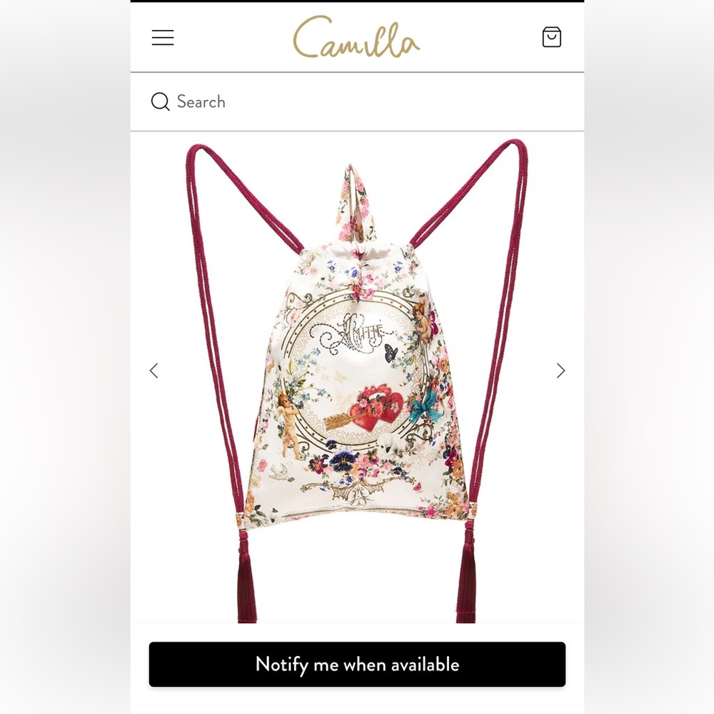 Camilla Drawstring Backpack with Tassels - Jardin Postcards - NWT